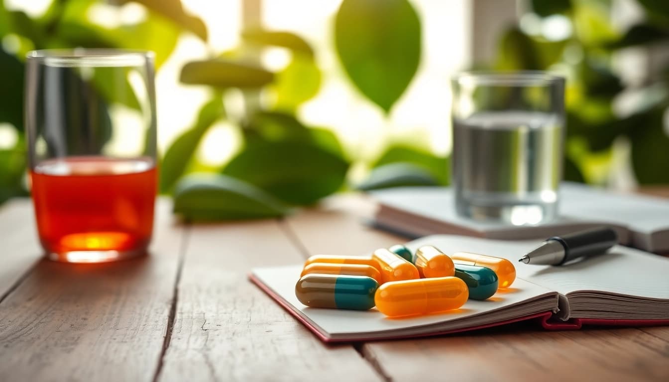 Showcasing 5-amino-1mq capsules with a calming design and health-focused ambiance.