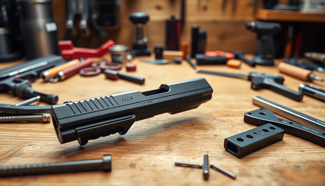 View of a glock 43x slide showcasing polished features and craftsmanship.