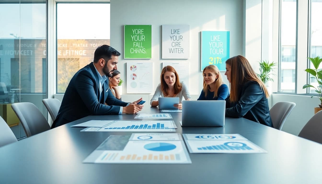 Showcasing product launch services professionals engaged in collaborative strategy planning.