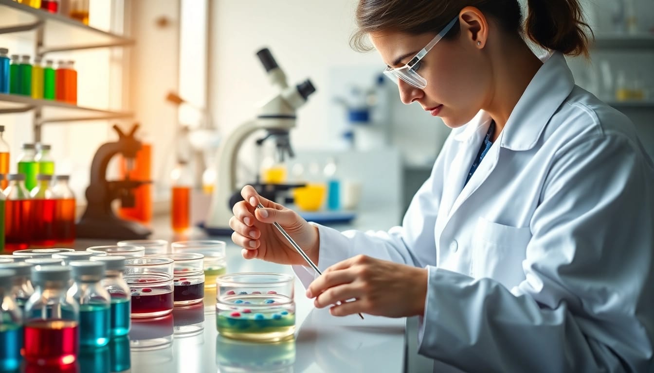 Research compounds being analyzed by a dedicated scientist in a modern lab.