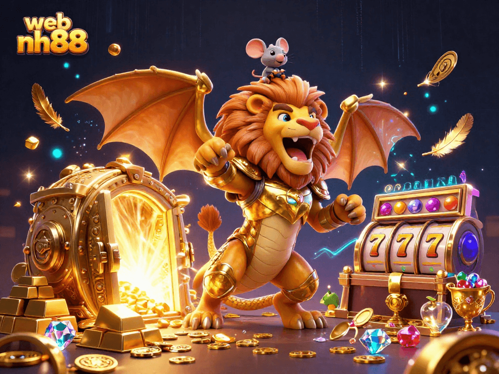 Experience thrilling gaming action at web nh88 featuring dynamic slot games with gold elements and chimeric characters.