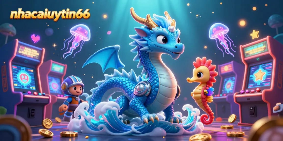Experience the thrill of gaming at nhacaiuytin66 with vibrant casino visuals featuring an ocean dragon and seahorse knight.