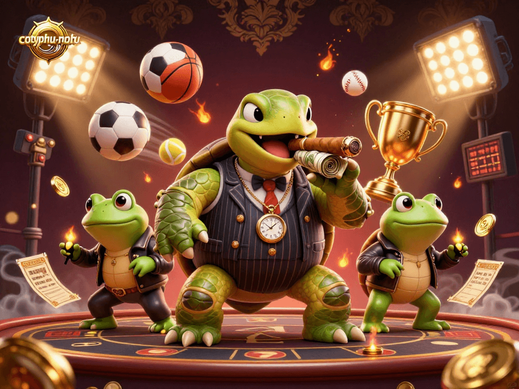 Cotyphu-nohu challenges players with strategic decisions in a vibrant 3D casino scene.