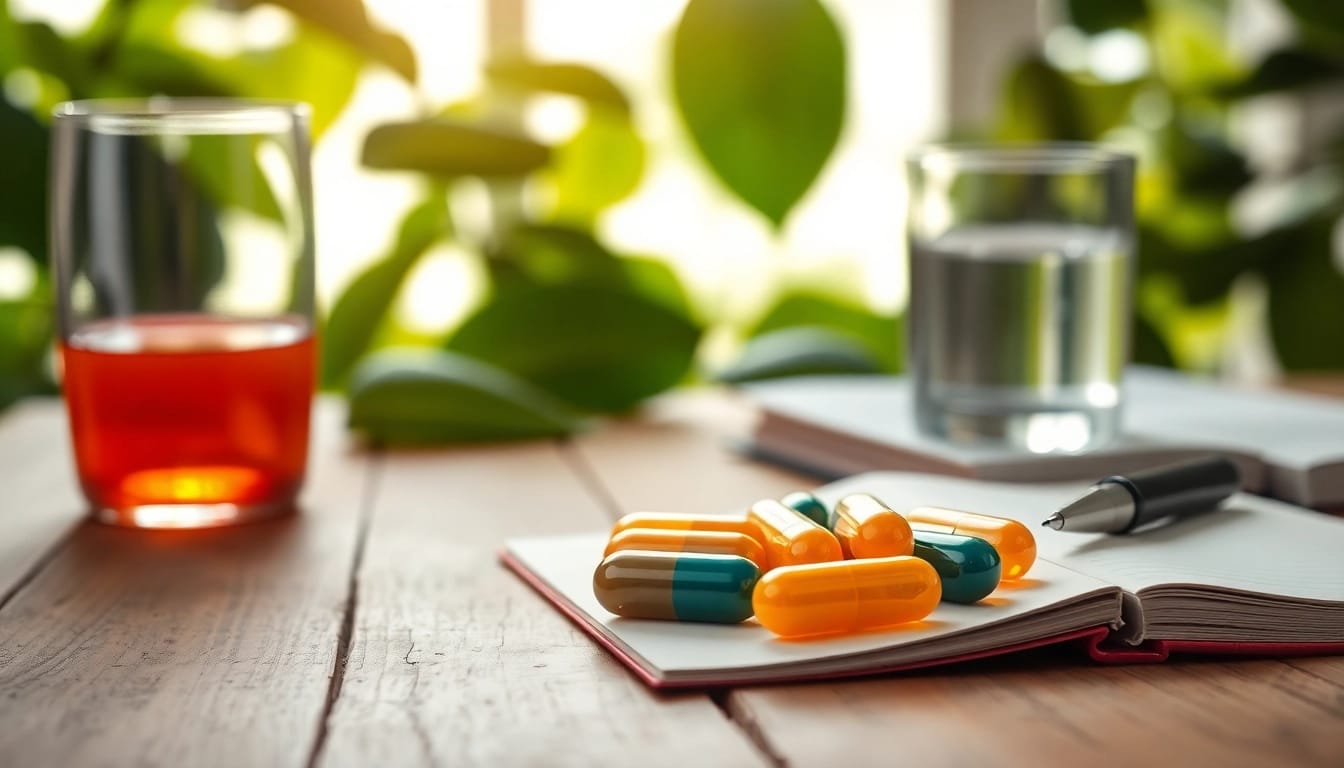 Showcasing 5-amino-1mq capsules with a calming design and health-focused ambiance.