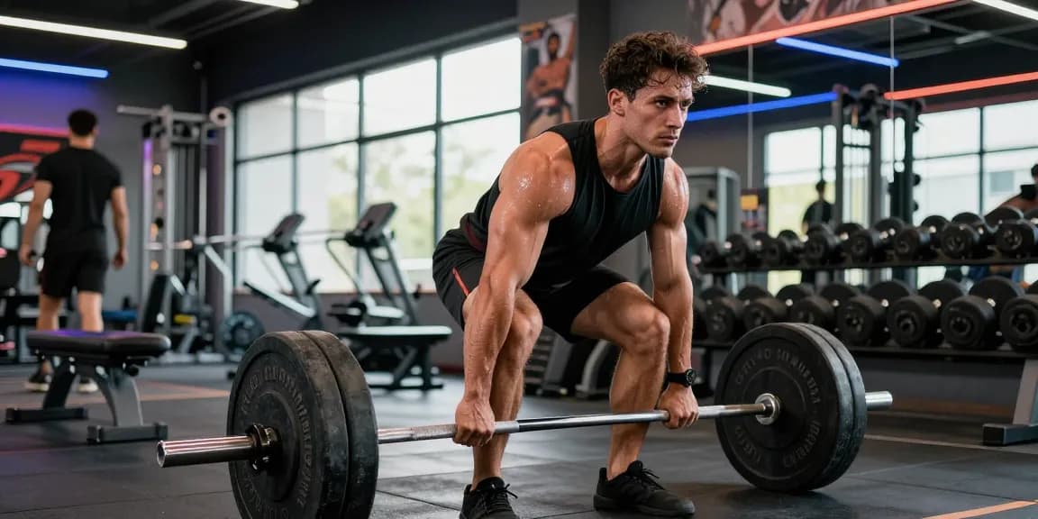Professional bodybuilder training with Unique Pharma Steroids in a modern gym, emphasizing strength and dedication.