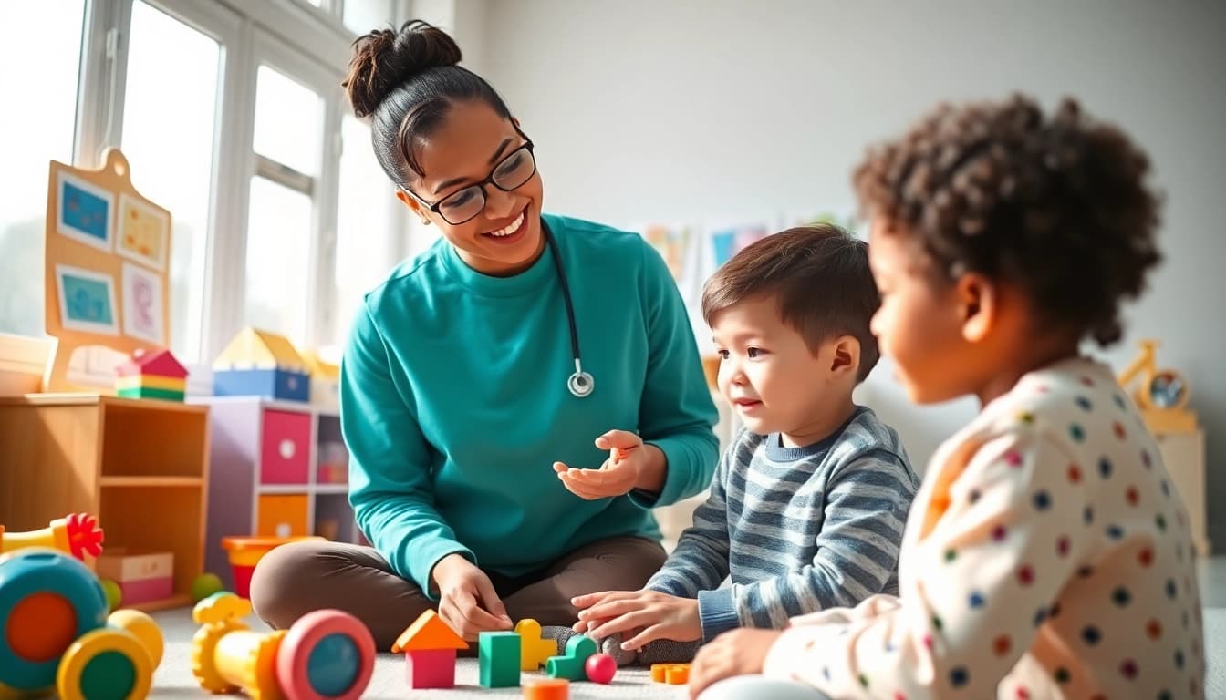 Engaged child with therapist during ABA therapy in Brighton, showcasing a supportive environment.