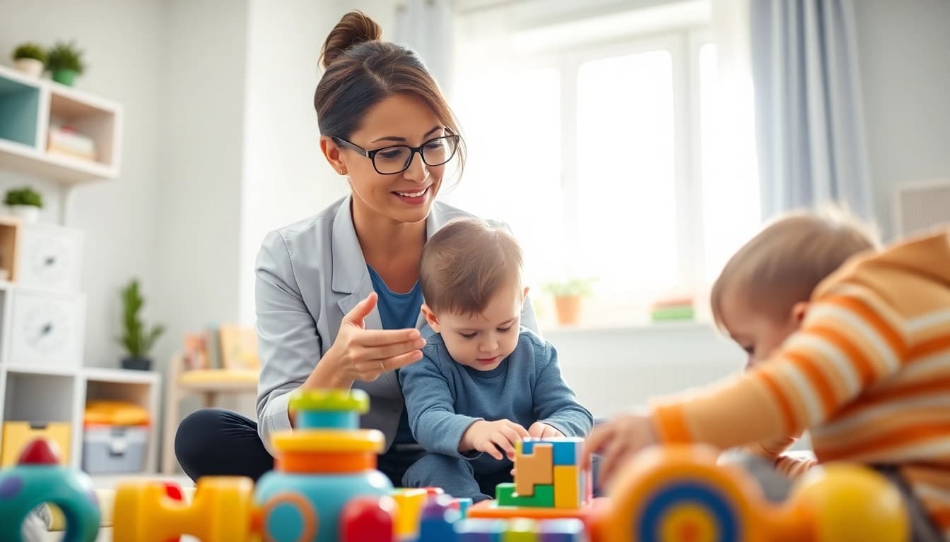 Engaging child-focused ABA therapy in Brighton with a therapist guiding a young child through a puzzle.