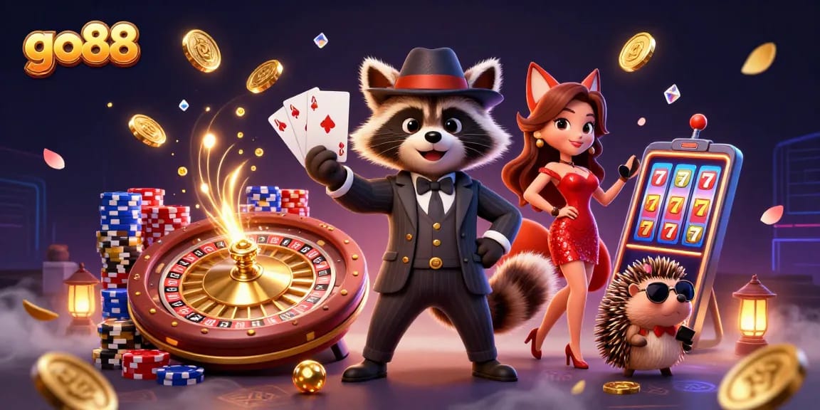 Experience the excitement at go88 with suave characters, golden coins, and jackpot games!