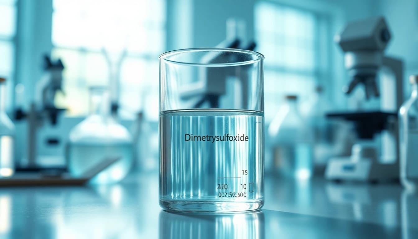 Examining dimethylsulfoxide in a laboratory with scientific tools and natural light.