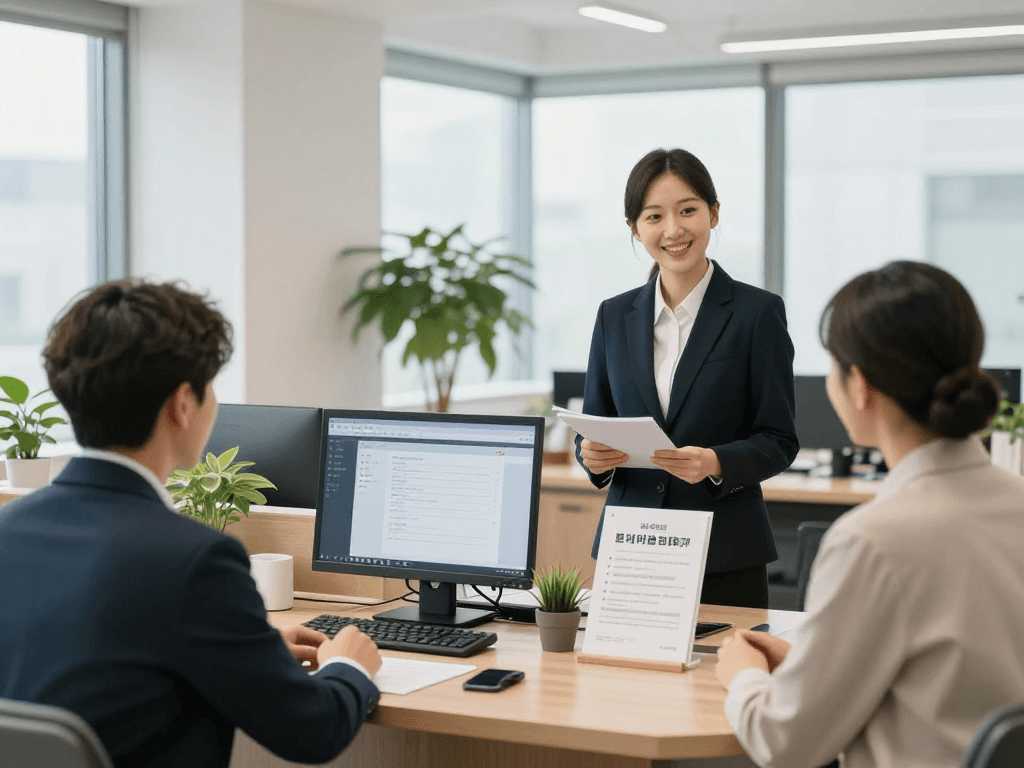 목포오피 고객을 위한 안전하고 세련된 리셉션 공간의 모습