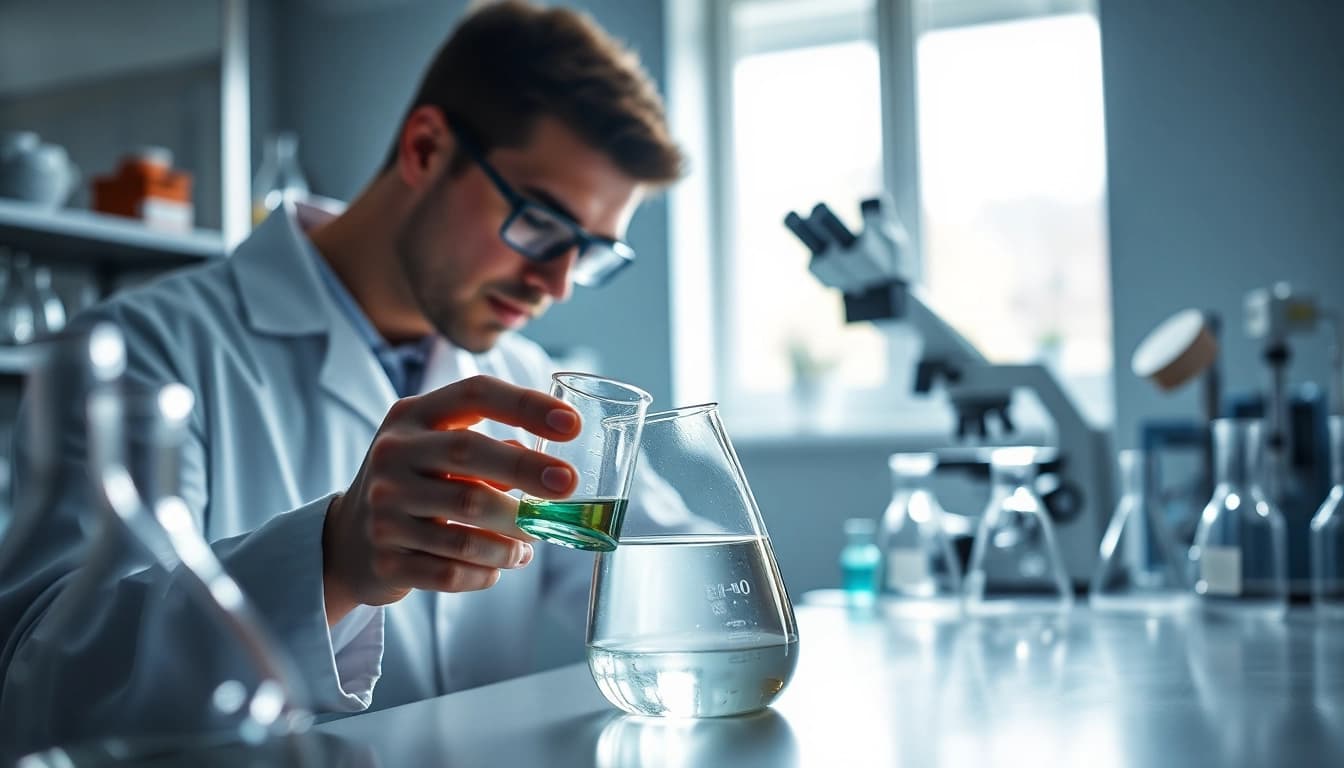 Examining dimethylsulfoxide in a laboratory setting with research equipment.