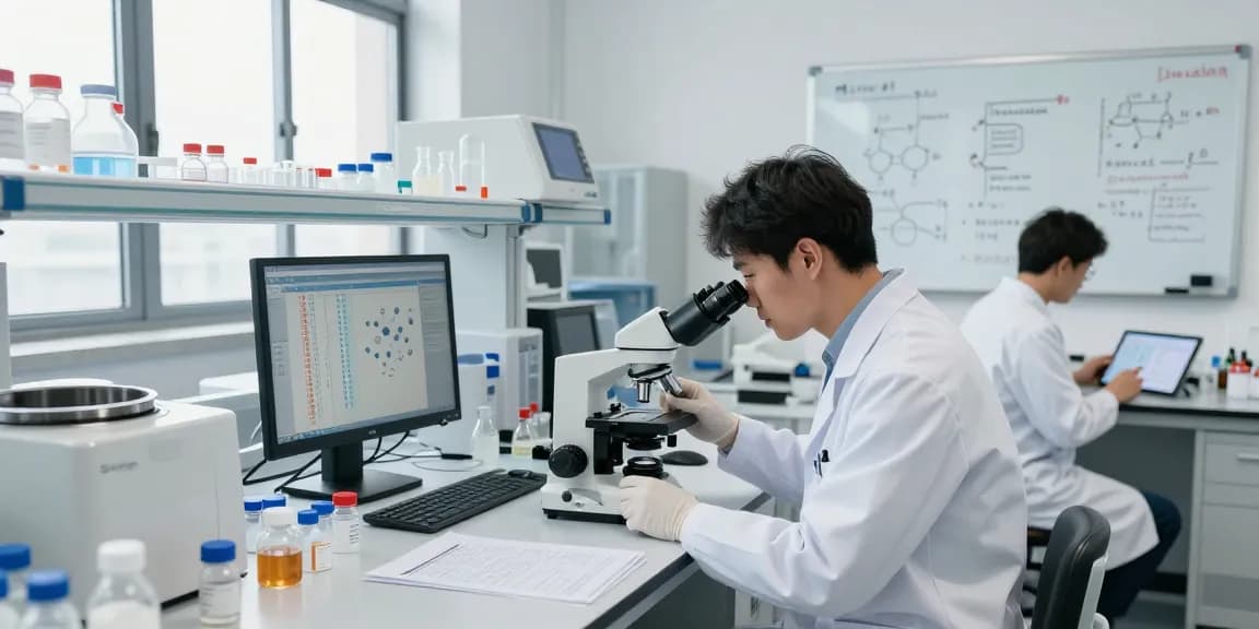 Discover where to buy research peptides in a modern laboratory setting with scientists analyzing data and samples.