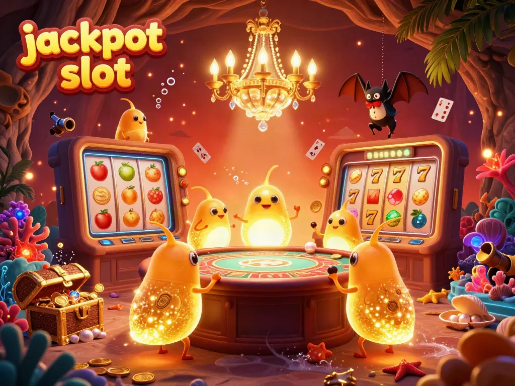 Experience the thrill of jackpot slots in a vibrant casino scene illuminated by glowworms.