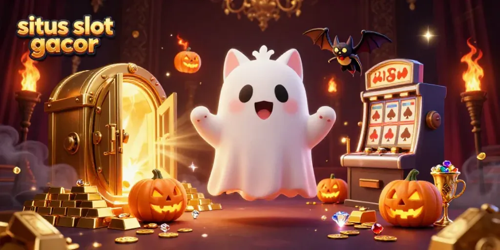 Experience the thrill of situs slot gacor in this vibrant haunted casino scene.