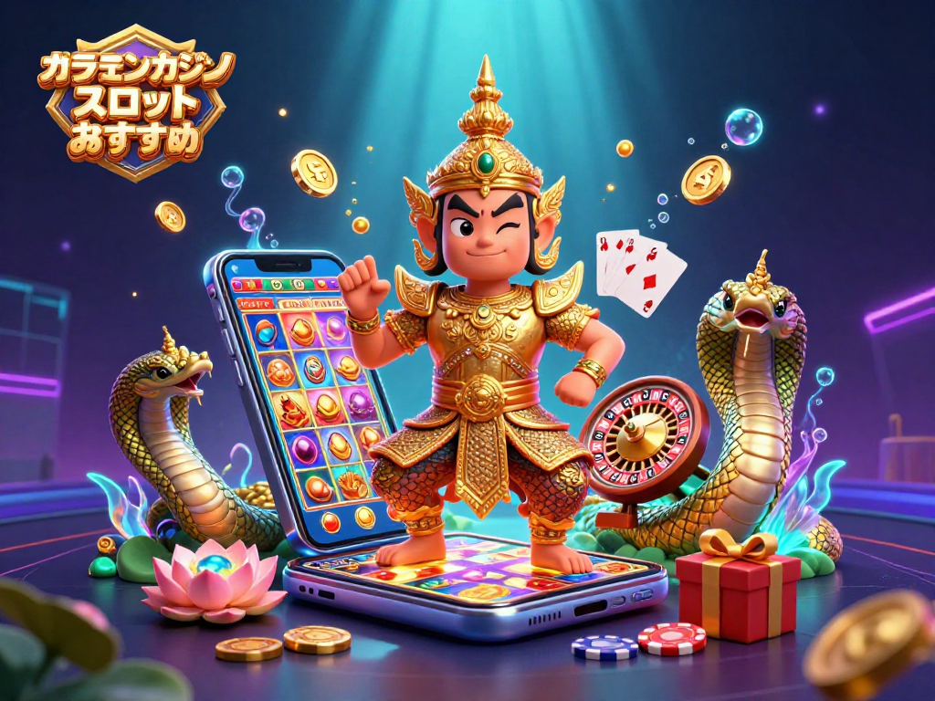 オンラインカジノ スロット おすすめで、スロットゲームを体験する活気あるシーン。