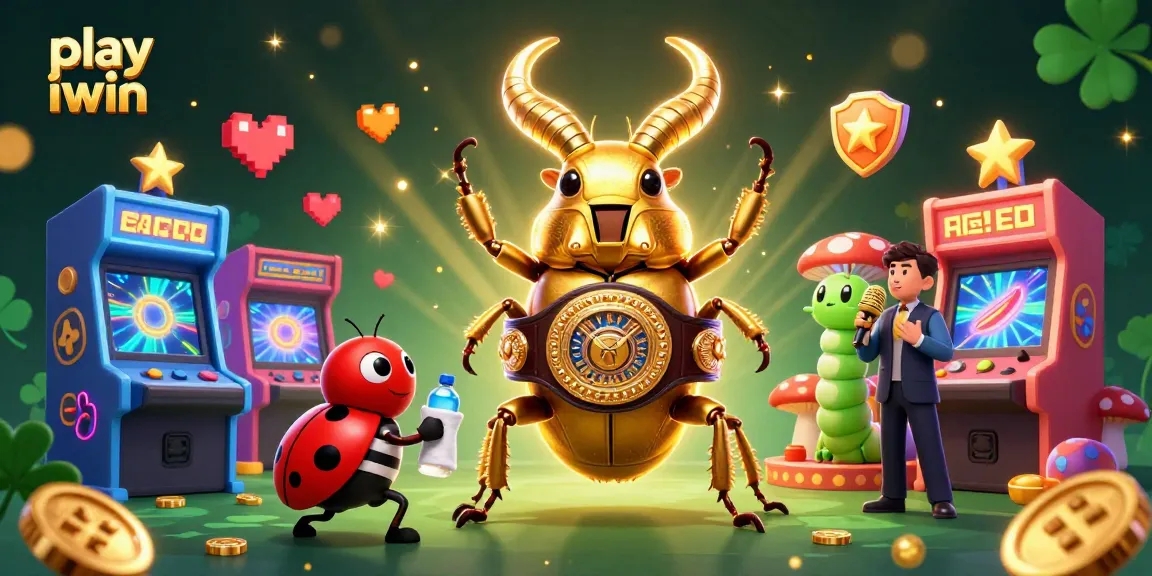 Play iwin and win big with this vibrant 3D illustration of a giant stag beetle in a boxing ring.
