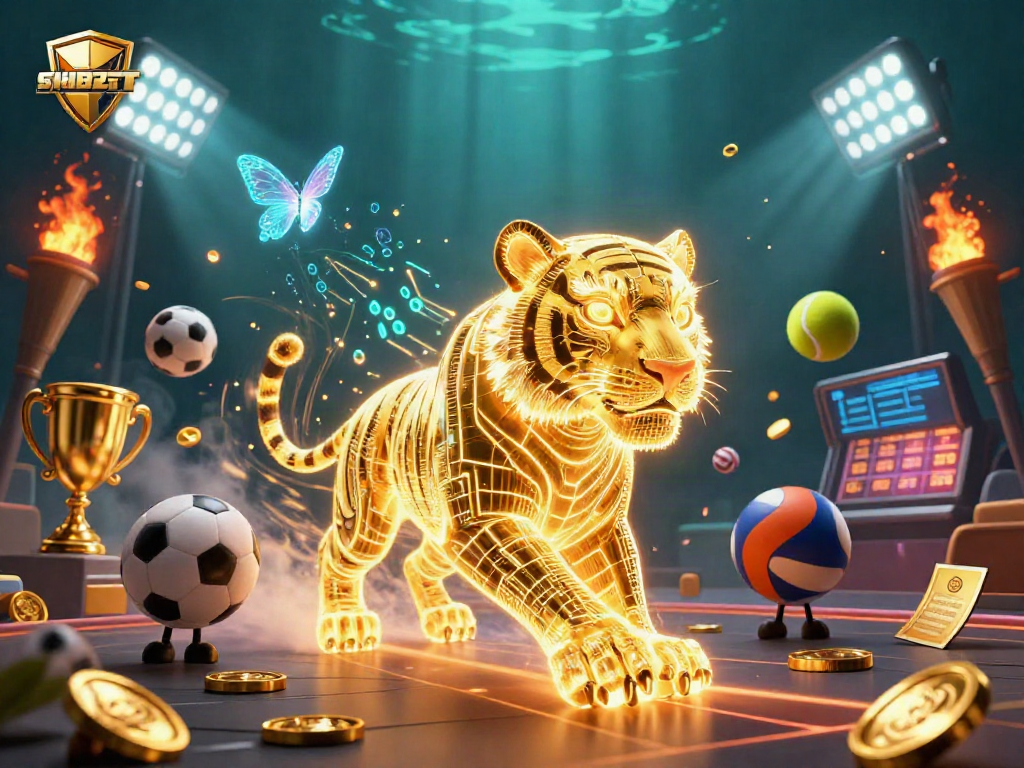 SHBET captures thrilling sports betting moments in a vibrant 3D casino landscape.