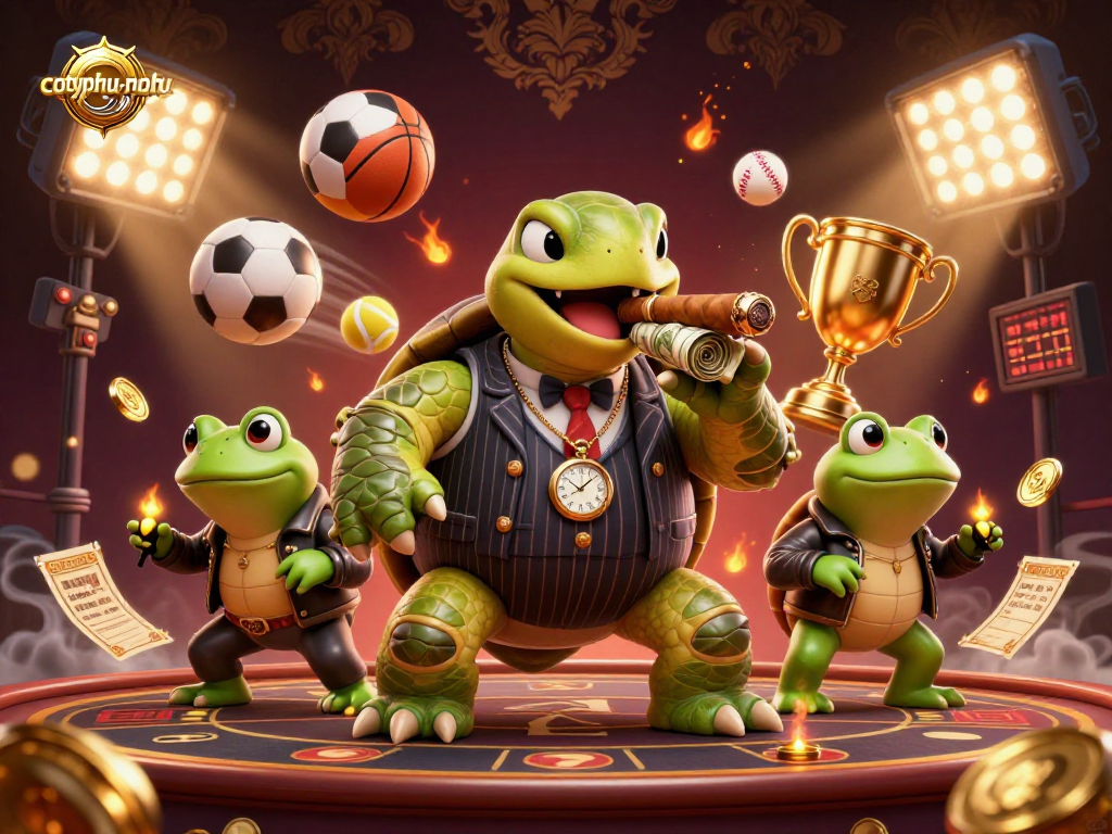 Cotyphu-nohu challenges players with strategic decisions in a vibrant 3D casino scene.