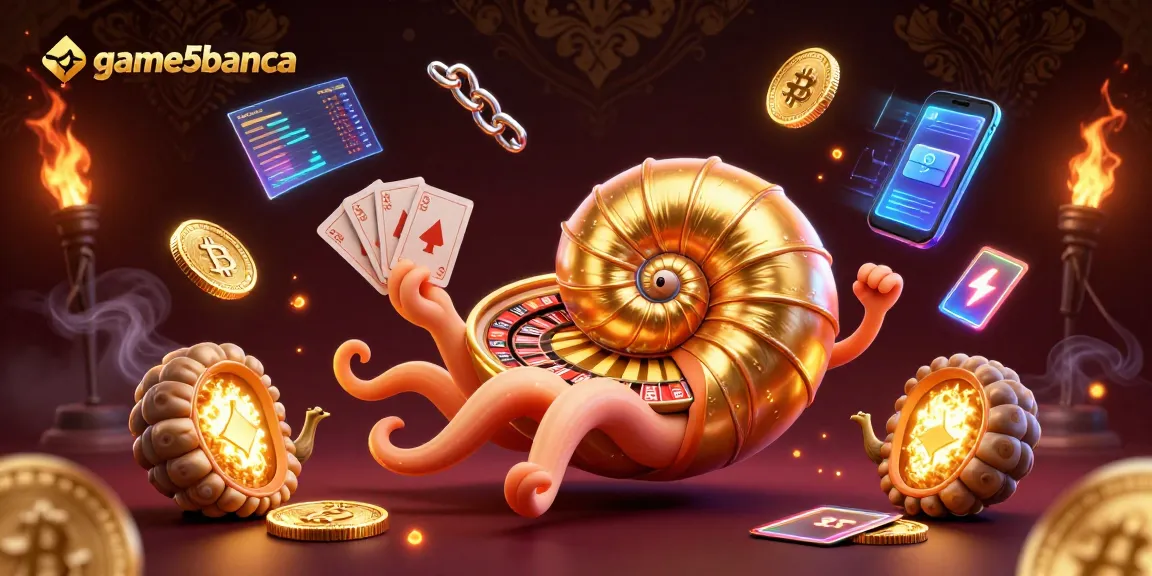 Experience thrilling gameplay with game5banca’s detailed 3D nautilus and vibrant crypto elements.