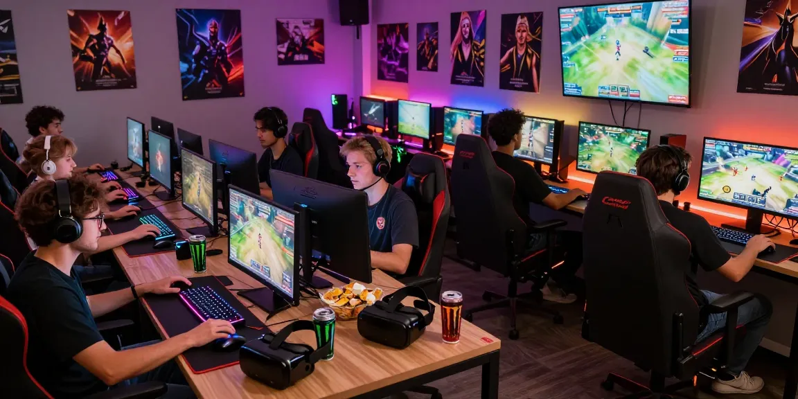 Engaged gamers enjoying multiplayer action on mantra88 platform in a vibrant gaming lounge.