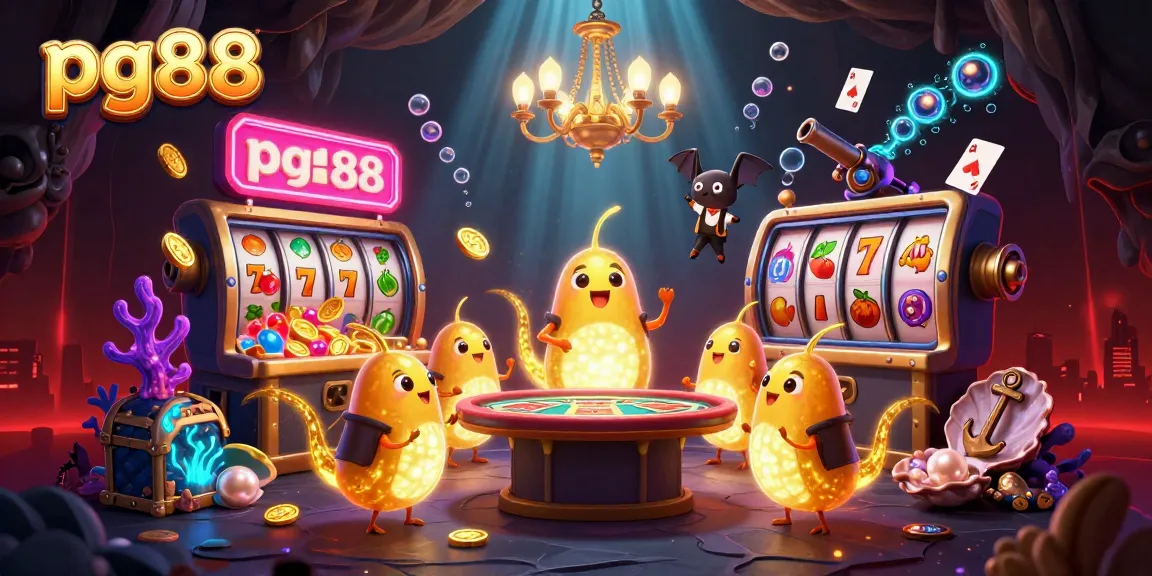 Experience thrilling moments at pg88 online casino with vibrant slot machines, colorful gems, and lively game elements.