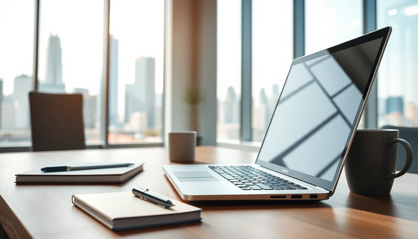 Schedule meetings via email AI with a professional laptop setup in a bright office.