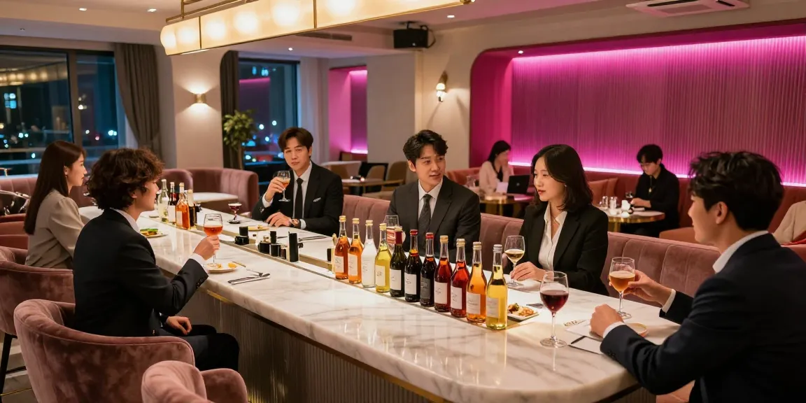 강남구구단의 고급스러운 라운지에서 즐거운 대화를 나누는 모습