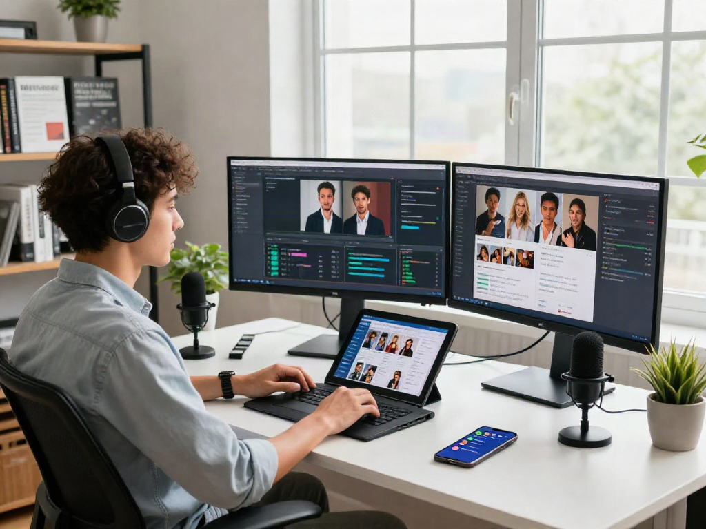 AI porn analytics workspace with professional analyzing content metrics and engagement.