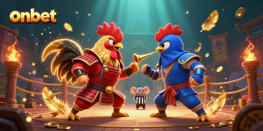 Join the action with onbet as colorful roosters battle in an electrifying arena.