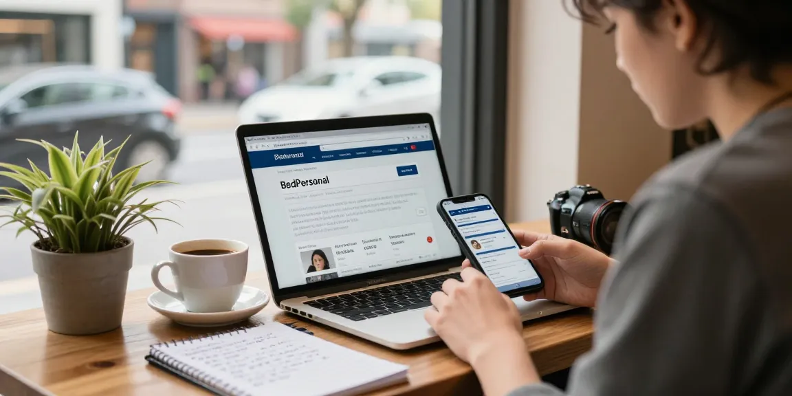 Browsing bedpersonal for local classifieds with a laptop in a cozy café