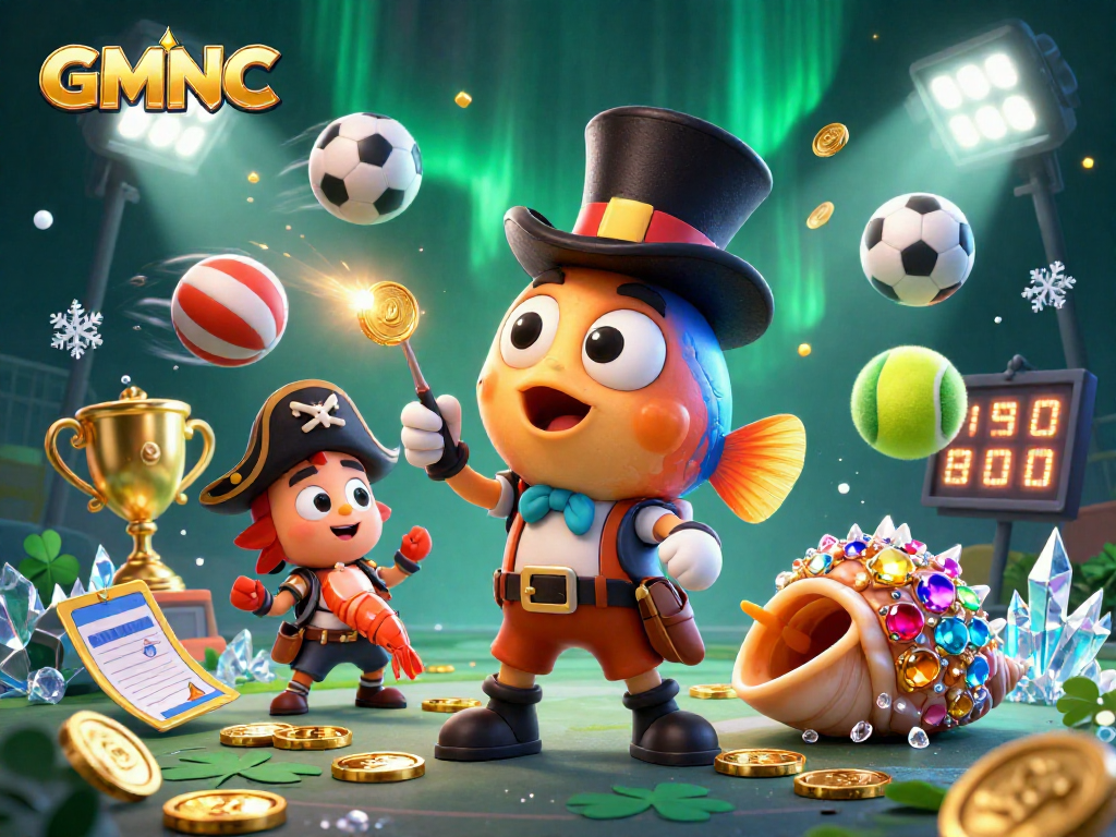 Bet on the excitement of GMNC as a deep-sea anglerfish attracts golden coins in a vibrant casino scene.