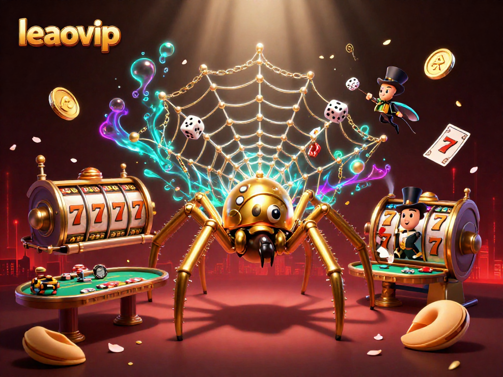 Menggenggam keberuntungan di LEAOVIP dengan simbol slot yang bersinar dan kartu poker yang berputar.