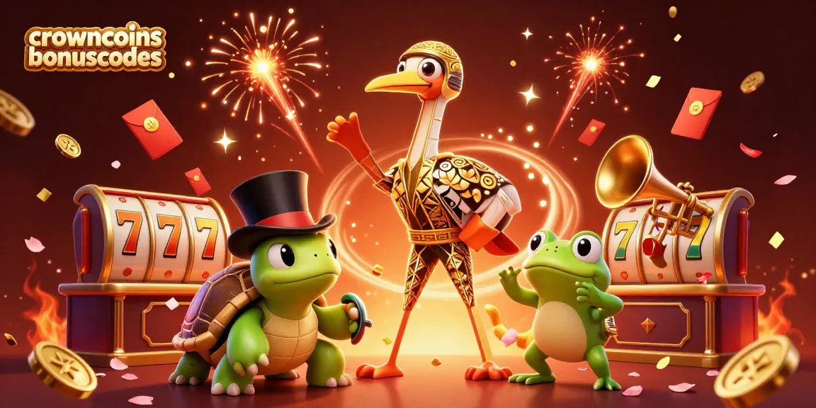 Win exciting rewards playing with crowncoinsbonuscodes at a lively casino-themed illustration.