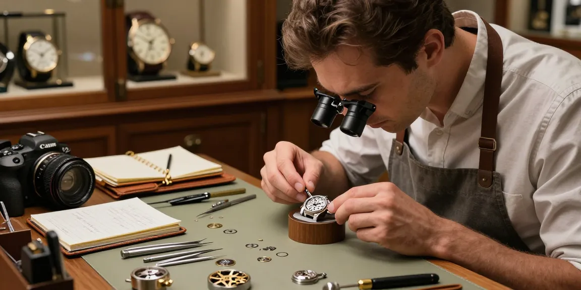 Rolex 3135 compatible movement parts in a luxury watchmaker's workshop, showcasing tools and craftsmanship.