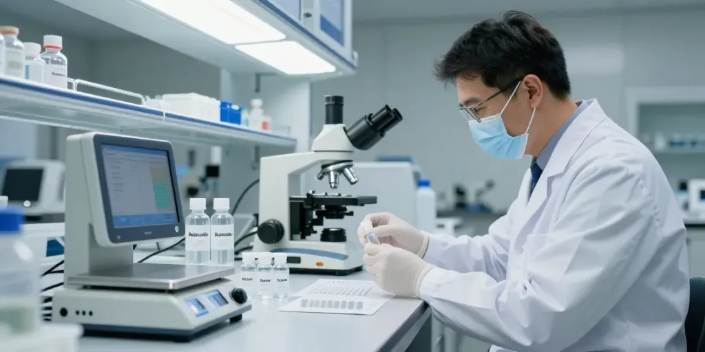 Technician preparing Retatrutide peptides in modern laboratory, emphasizing scientific rigor and purity.
