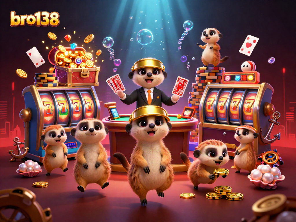 Experience thrilling wins at bro138 with meerkats managing exciting slot games and vibrant casino elements.