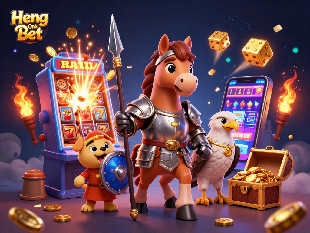 Experience the excitement of Heng Ong Bet as medieval characters celebrate winning slots with dynamic game elements.