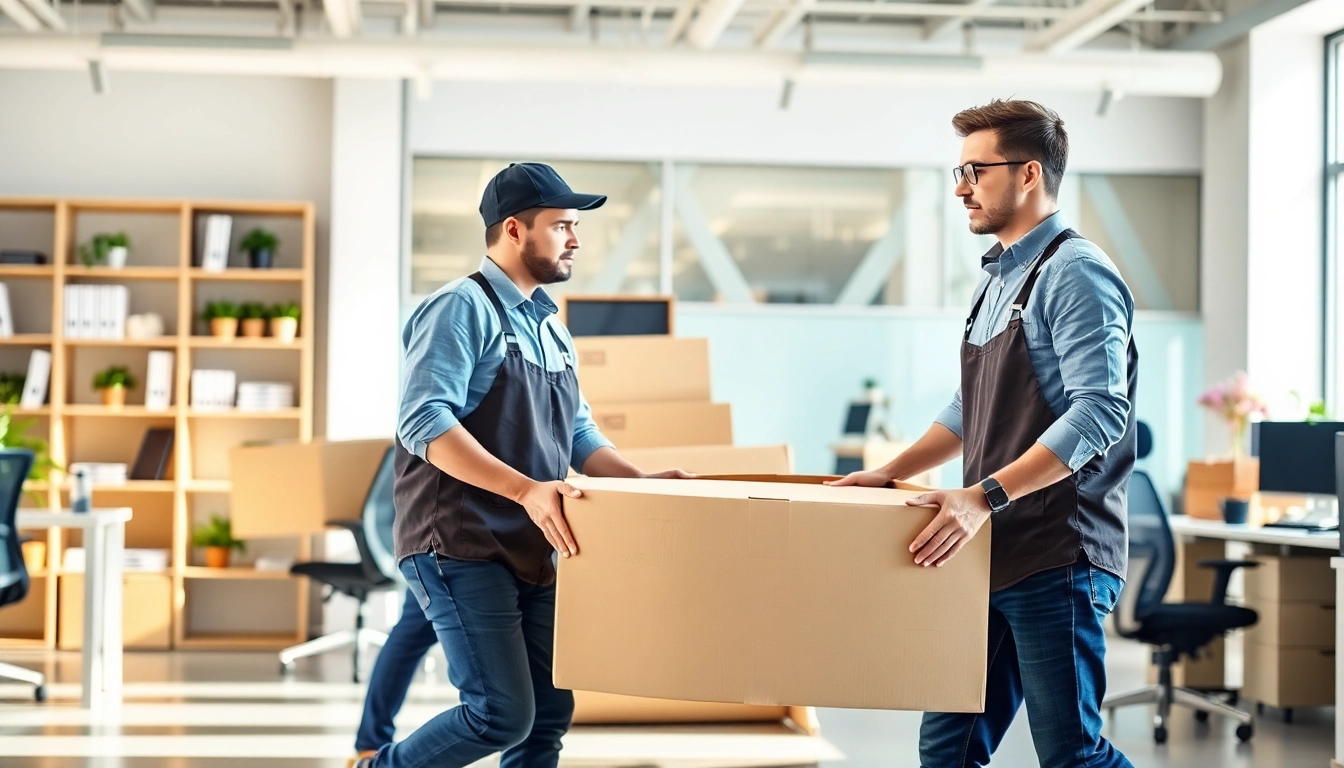 Efficient commercial moving services NYC with professional movers transporting office items.