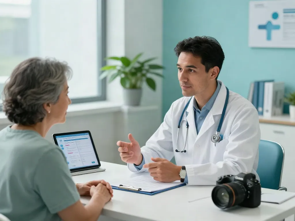 Expert consultation at a prostate cancer hospital Abu Dhabi showcasing a compassionate doctor and patient interaction.