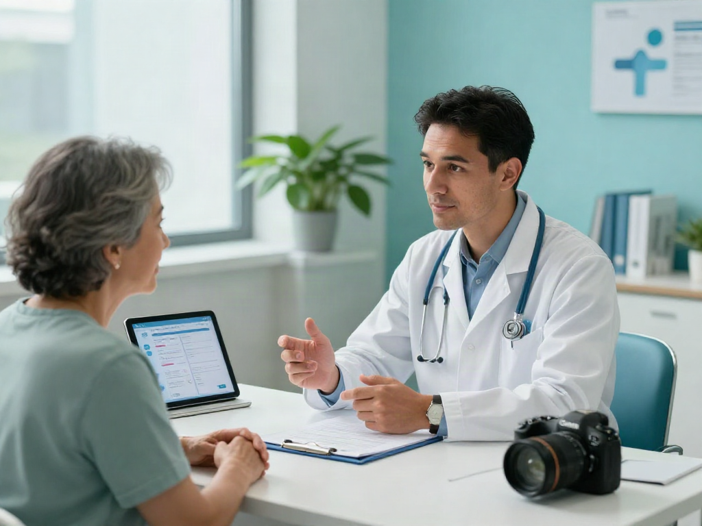 Expert consultation at a prostate cancer hospital Abu Dhabi showcasing a compassionate doctor and patient interaction.