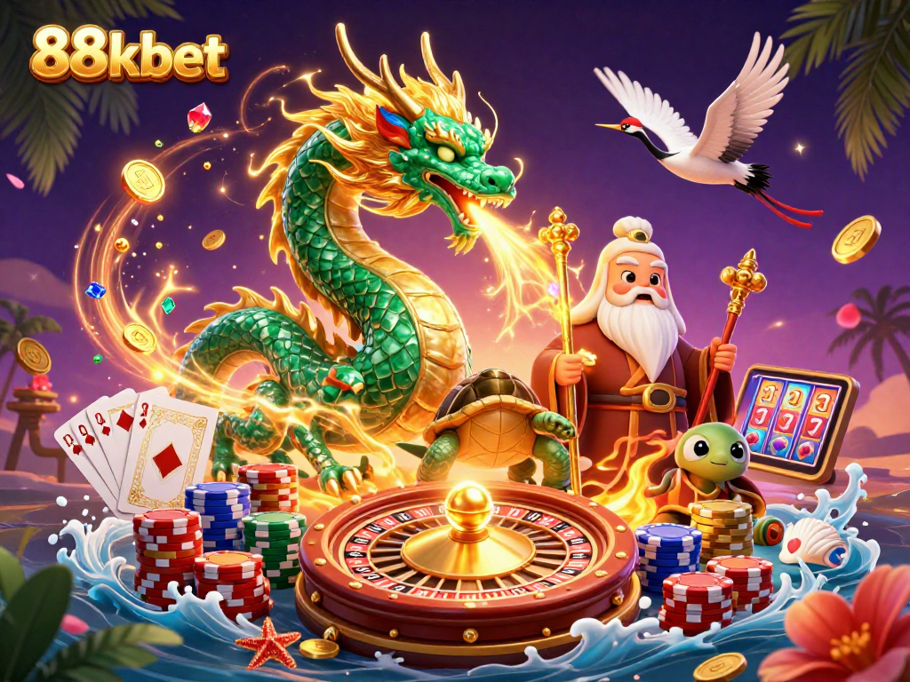 Experience thrilling wins with 88kbet's magical gaming scene featuring an emerald dragon.
