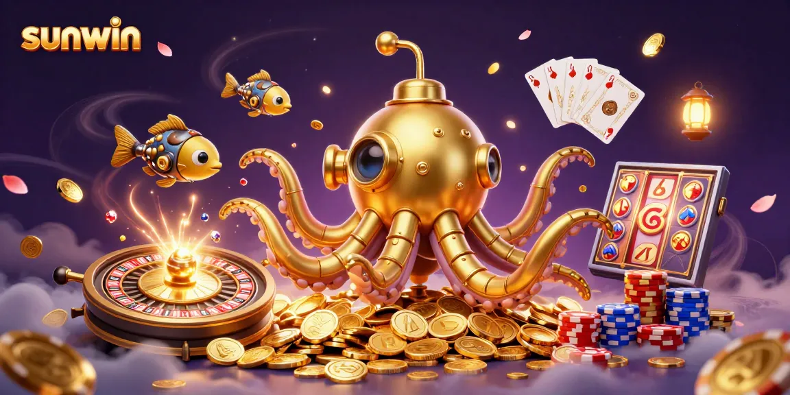 Experience the thrilling games at Sunwin, featuring dynamic elements and a golden kraken submarine.