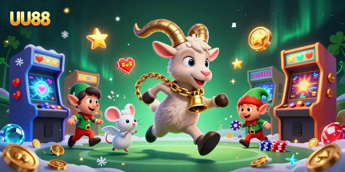Engage with the exciting world of UU88's casino gaming, featuring Krampus and festive characters in a lively scene.