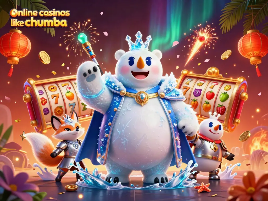 Engage with online casinos like chumba, showcasing vibrant slots, lucky symbols, and rich 3D environments.
