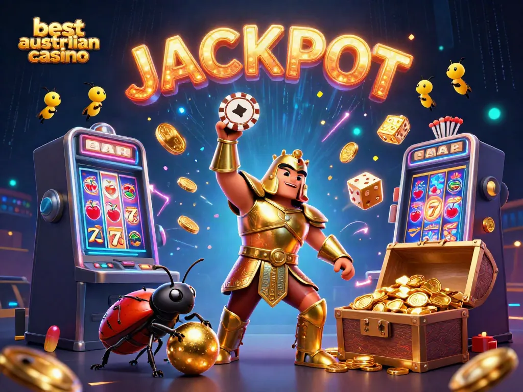 Engaging 3D cartoon scene from the best australian casino featuring celebratory characters and jackpot-themed elements.