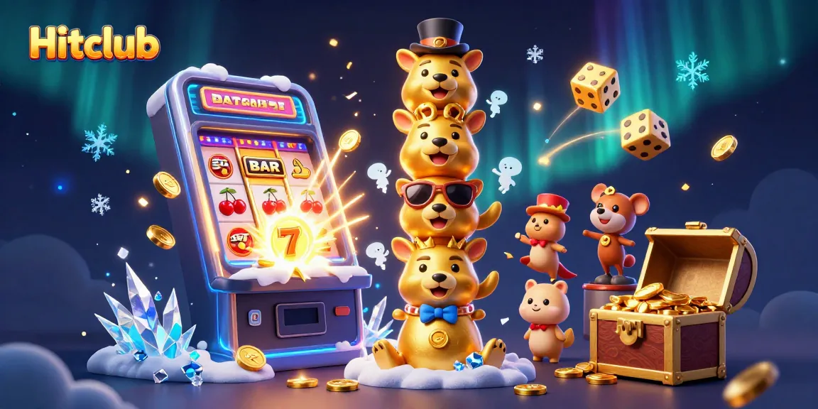 Hitclub offers a vibrant 3D illustration featuring iconic casino elements and energetic gameplay.