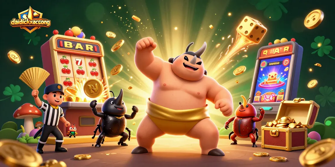 Daidichxacsong game illustration featuring a dramatic beetle sumo and colorful casino elements.