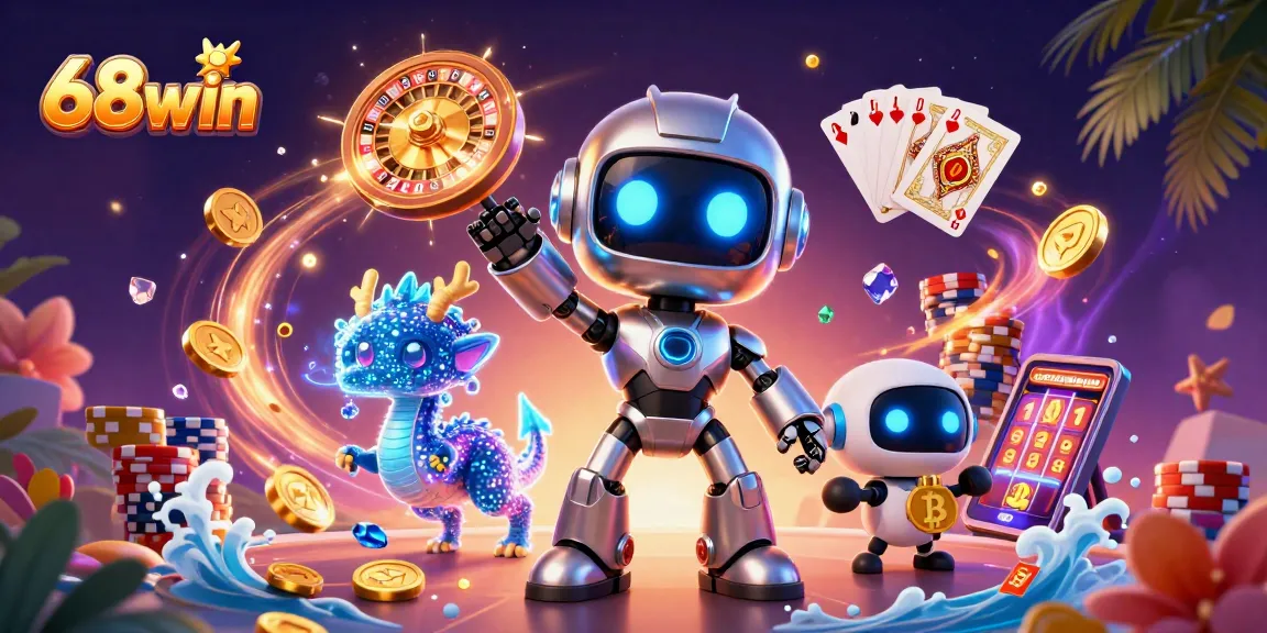 Experience exciting games and promotions on 68win, featuring vibrant casino elements.