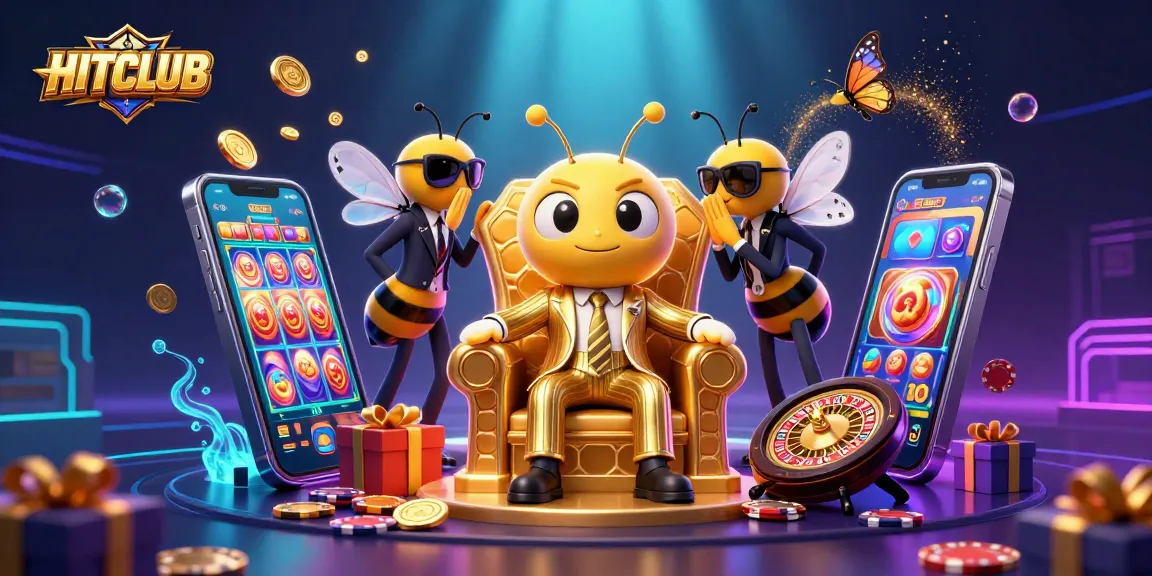 Hitclub's bumblebee mob boss oversees epic gaming action amid dazzling casino elements.