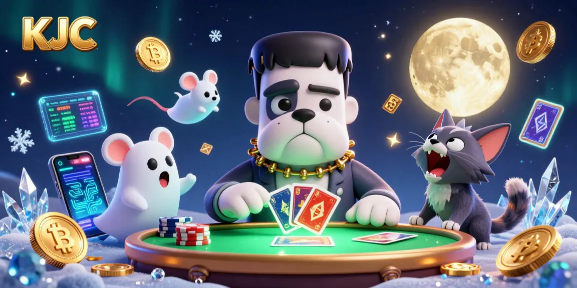 Experience thrilling moments with KJC's vibrant casino scene featuring unique characters and crypto elements.